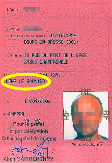 Lieu sur votre permis de conduire